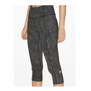 Lululemon Leggings Fast & Free Crop II 19" Nulux Black Grey Polka Dot 4 Pockets